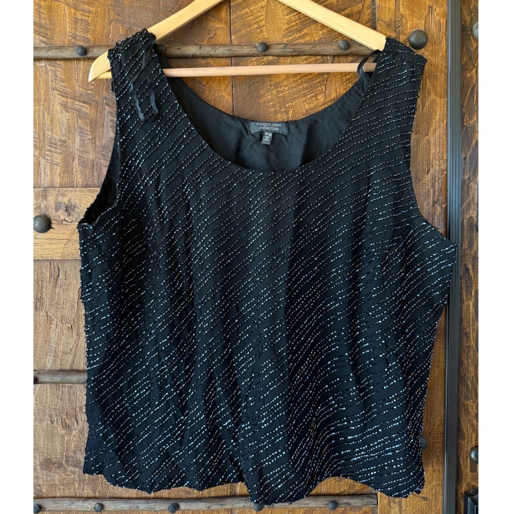 Dressbarn Woman Collection Black Beaded Shiny Sleeveless Top Plus Size 18/20